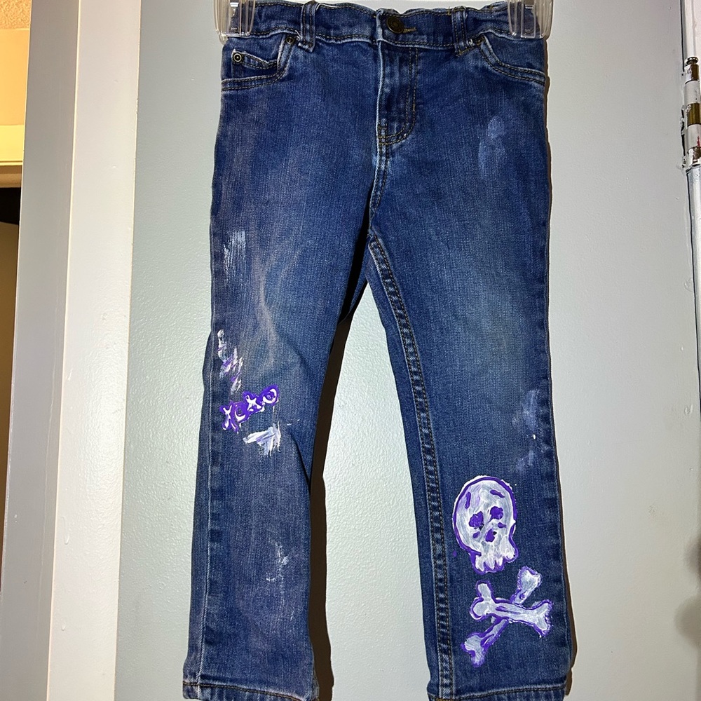 Handpainted jeans. Skull, designed by Kay. one of a kind. Size 4T. Carter’s